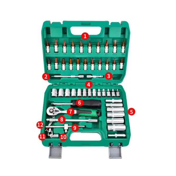53Pcs Professional AUTO Repair Kits S2 Bits 1/4 Ratchet Wrench Set Maintenance Toolbox - Image 2